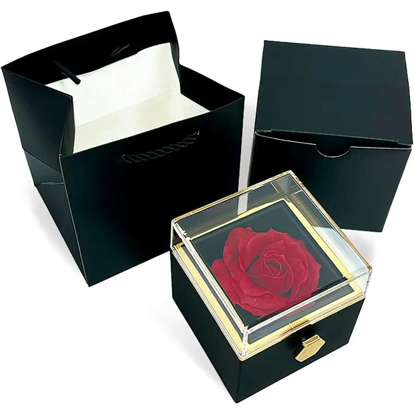 Romantic Gifts for Her Rose Ring Box  Box Artificial  Eternal Rose Box Anniversary Wedding Valentine's Day Christmas Birthday Thanksgiving Gifts for Mom Wife Girlfriend Women