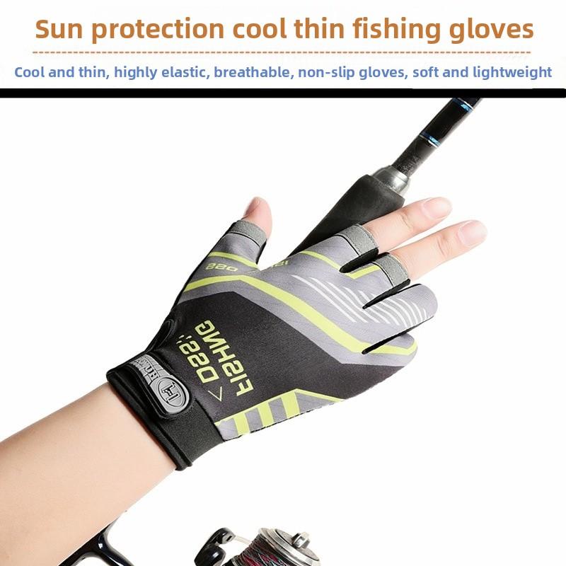 Cycling Lure Fishing Gloves UV Protection Windproof Breathable Cut-Resistant Non-Slip Three-Finger Gloves for Spring Summer Winter Sports Fishing Gear