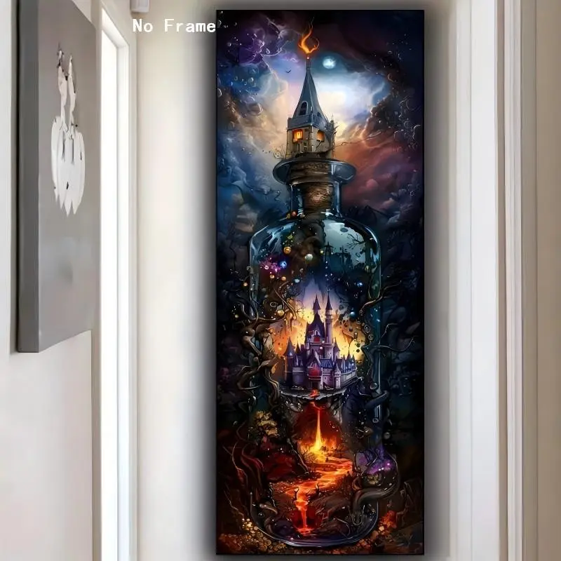 DIY 5D Diamond Painting Kit, Full Drill Round Art, DIY Crafting Night Scene Theme Enchanted Castle Mosaic Craft, Acrylic Canvas Wall Decor Artwork