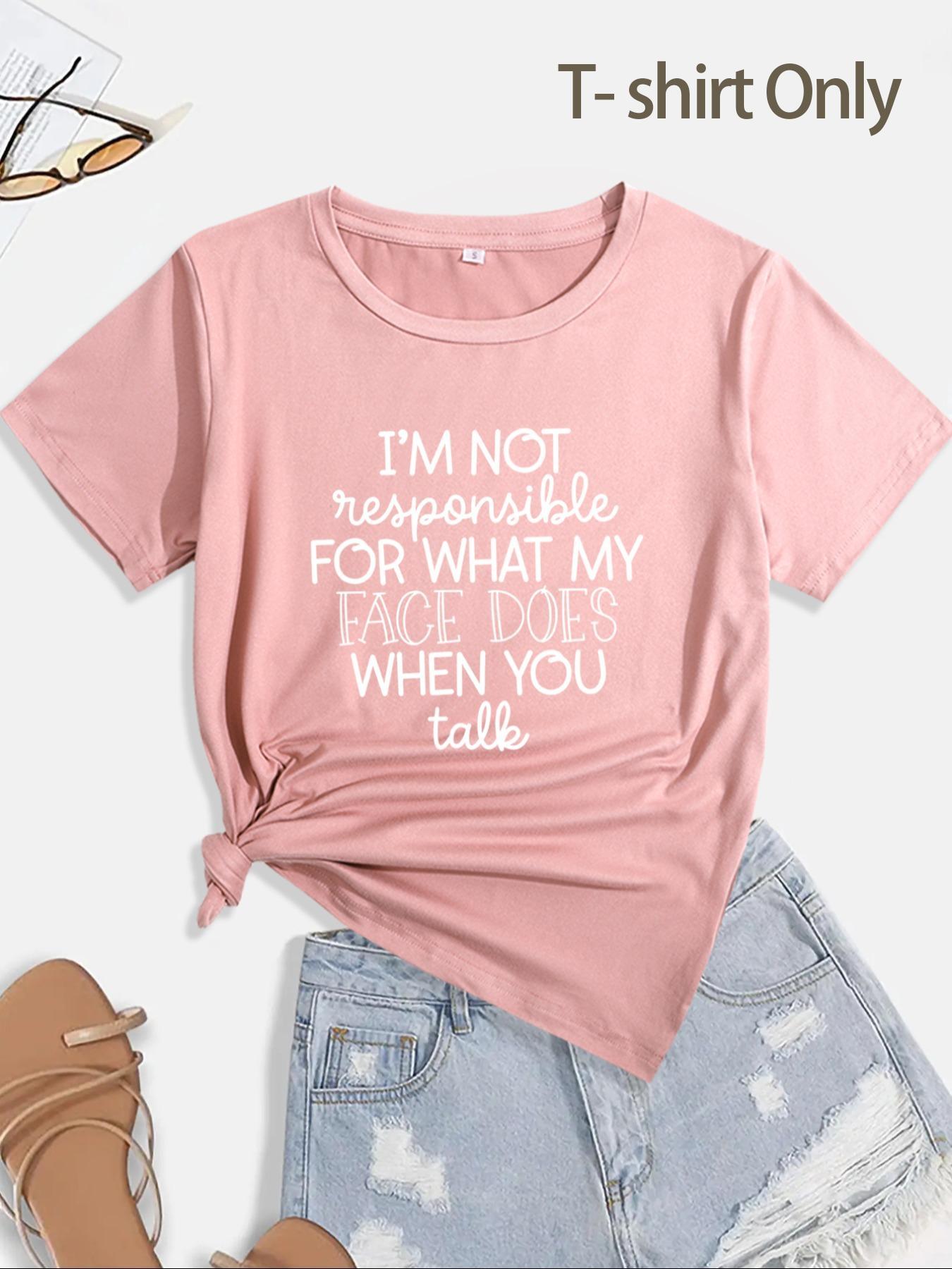 Women's Slogan Print Round Neck Shortsleeve Casual Printed Streetwear T-shirt, Summer Clothes Women, Casual Lady Short Sleeve Crew Neck Fitted Tee for Summer, Comfort Crewneck Tshirt for Outdoor Daily Wear, Knitting Top for Women, Womenswear