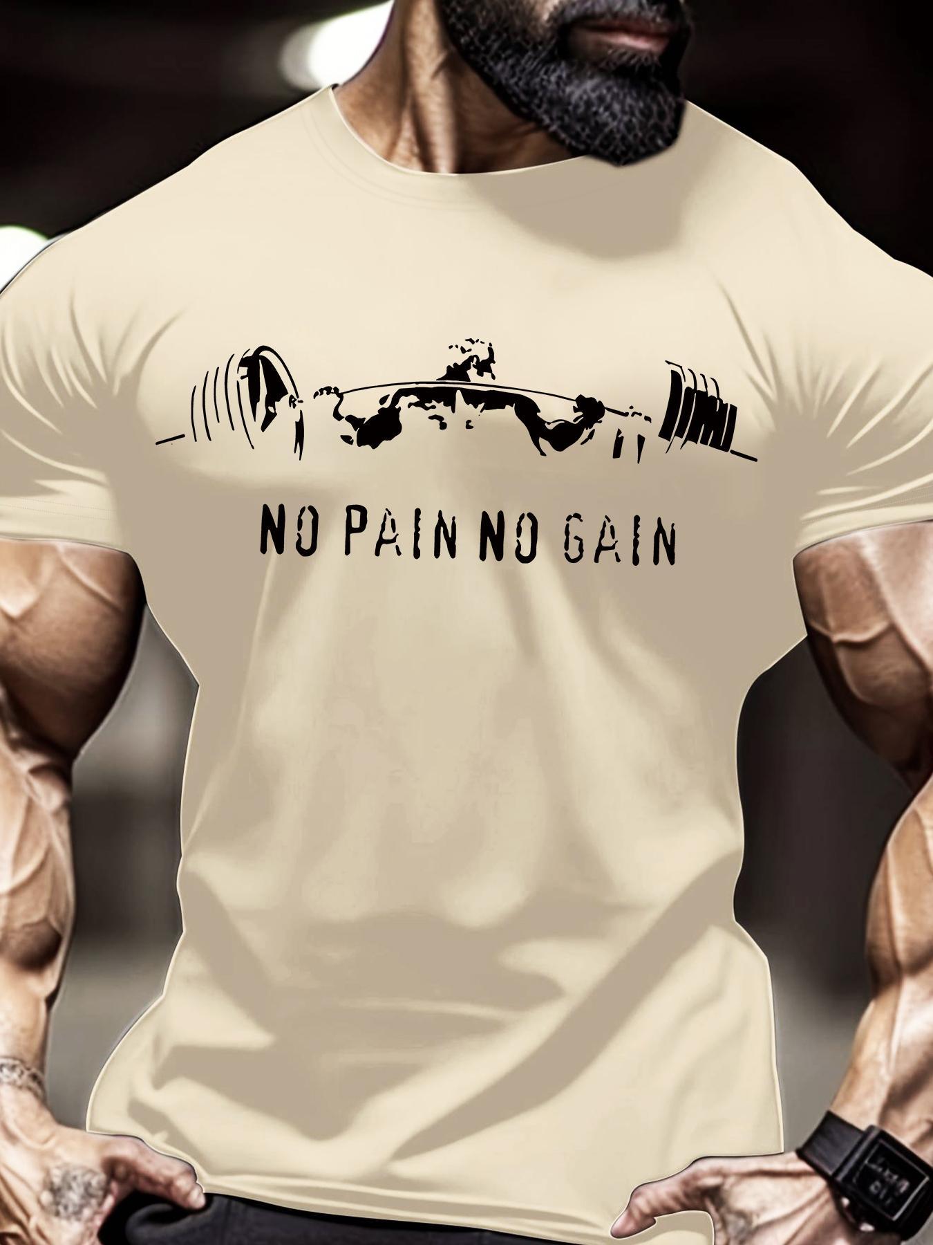 Men's Regular Fit No Pain No Gain Letter Print Round Neck Tee, Casual Short Sleeve Crew Neck T-shirt for Summer, Gym T Shirts, Fashion Men's Top for Gym Workout Running