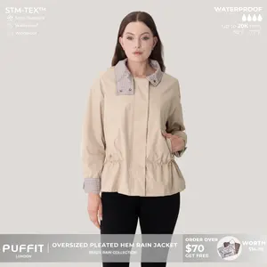 PUFFIT Effortless Style Mid-Length High Neck Convertible Collar Summer Jacket With Inner Drawstring Waist,Breathable Eyelets & Multi-Pocket Design,Stain-Resistant Windproof Outerwear,Outdoor,Sport,Football Mum,Summer Jacket,Womenswear,Windbreaker