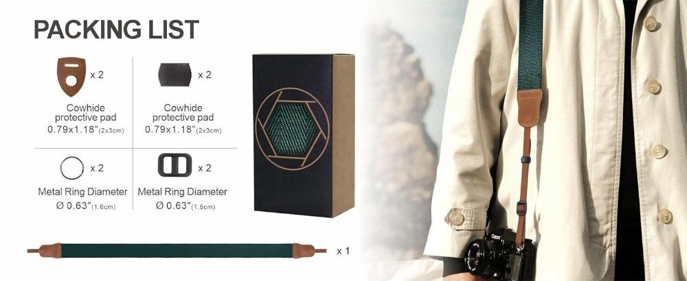 L-WCP012   Black Striped Camera Strap - 1.5" Wide Vintage Crazy Horse Cowhide Head Cotton Straps,Adjustable Neck Shoulder Woven Camera Straps for All DSLR Cameras and Photographers Christmas gift