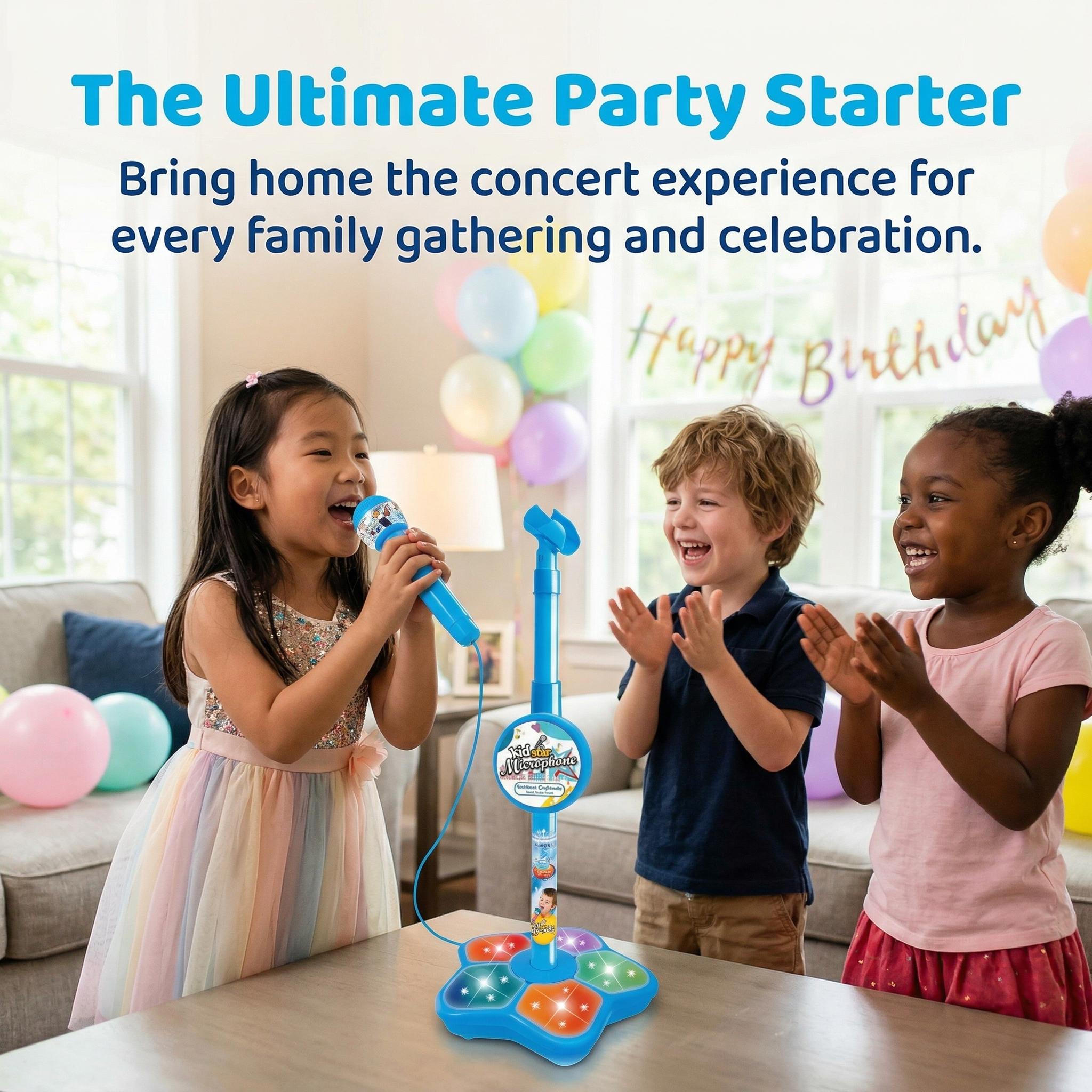 Portable karaoke microphone toy, integrating a luminous microphone and stand, suitable for home entertainment in various occasions. Suitable for family parties, gatherings, boys and girls' birthdays, Easter ideal gifts