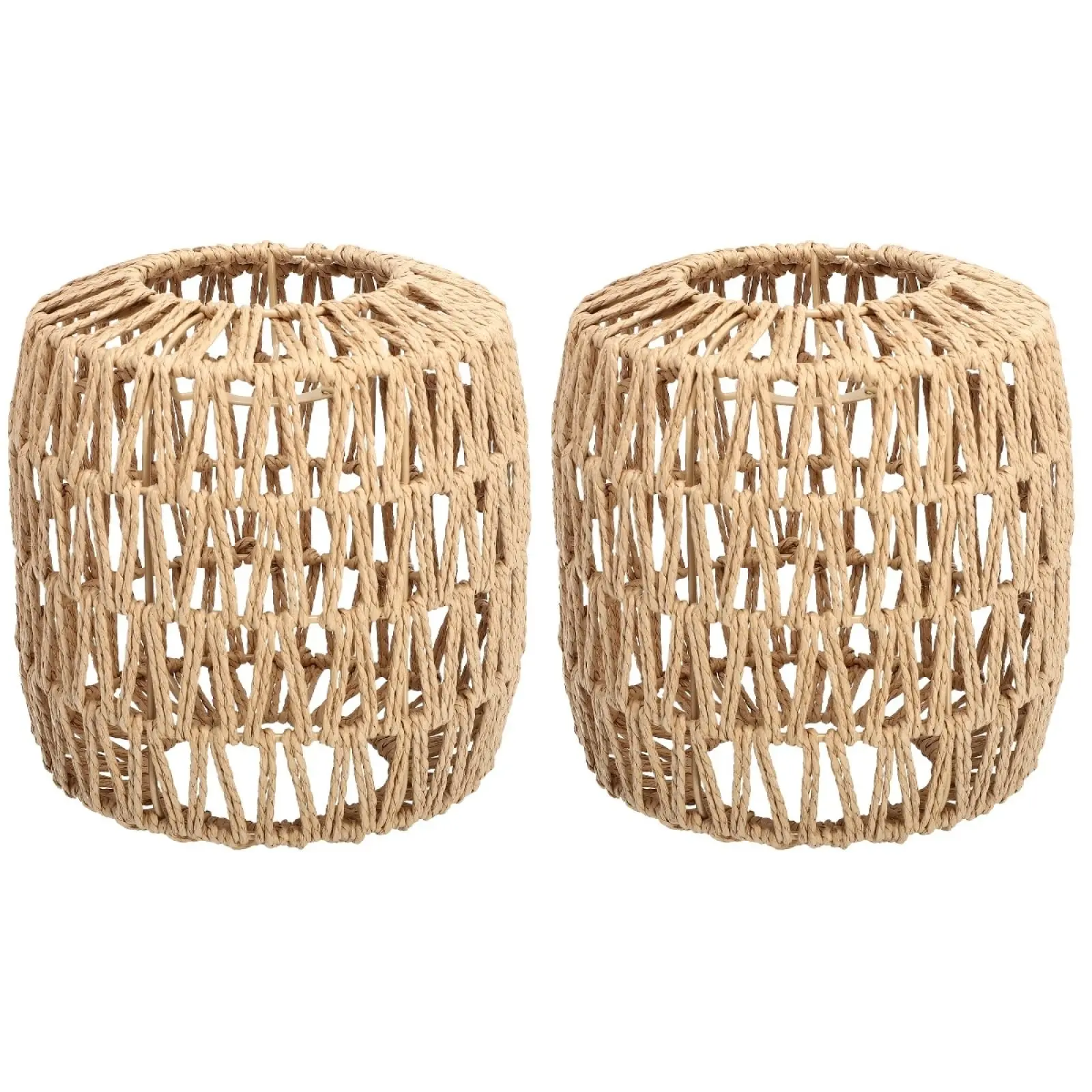 Vintage Woven Rope Cage Lampshade, Handmade Cylinder Light Fixture, Light Cover, Perfect for Living Room Coffee Shop Ambiance Decoration