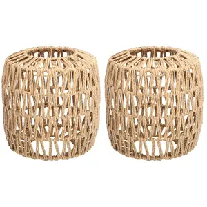 Vintage Woven Rope Cage Lampshade, Handmade Cylinder Light Fixture, Light Cover, Perfect for Living Room Coffee Shop Ambiance Decoration