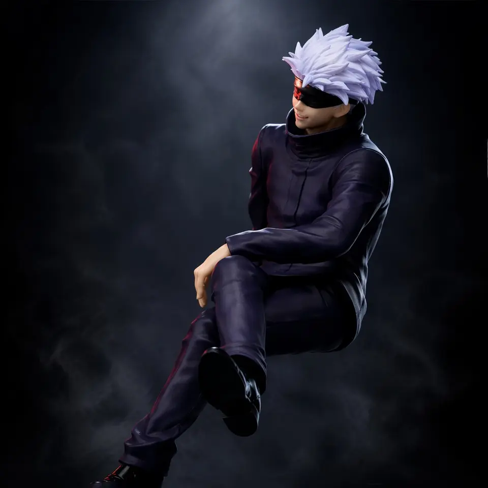 Jujutsu Kaisen Gojo Satoru Sitting Figure, Silver Color Hair, Eye Mask, PVC Material, Desktop Decor, Anime Collectible