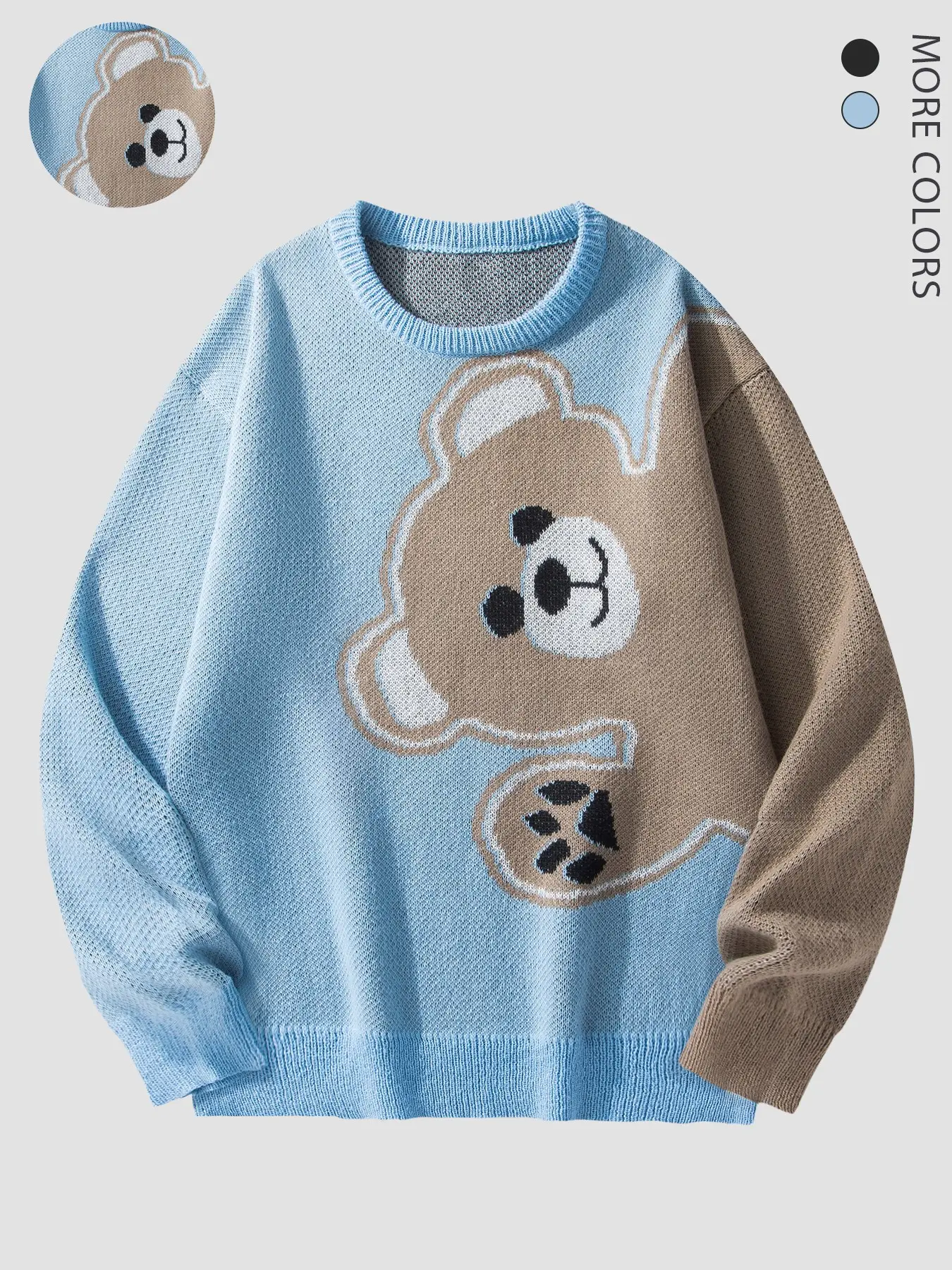 Autumn Winter Cartoon Teddy Bear Sweater, Unisex Round Neck Long Sleeve, Soft Warm Knitwear, 2 Color Options, Casual Slim Fit, Knit Sweater Top