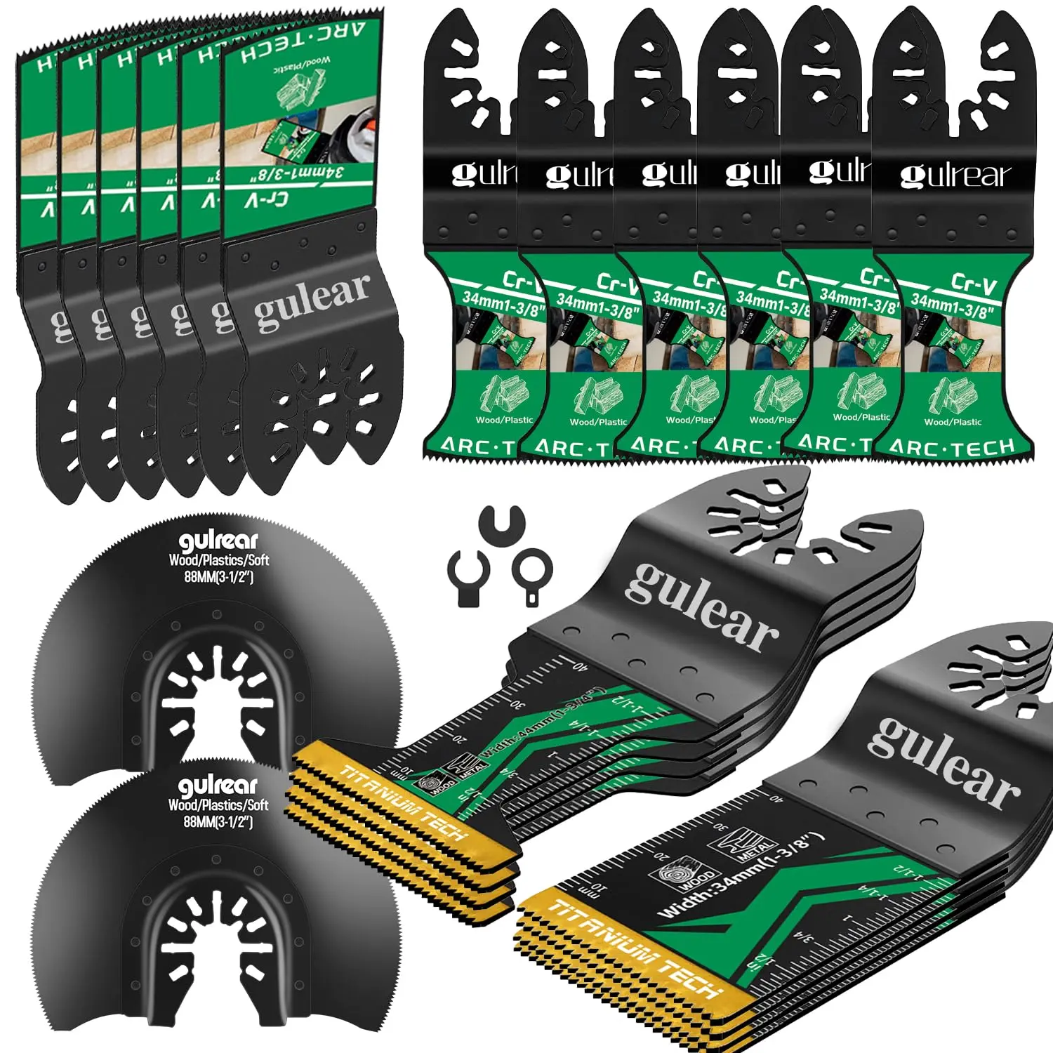 25 PCS Oscillating Tool Blades - Quick Release Multi Tool Blades Kits with Coating & Curved Edge Blades for,Hard Wood,Fit,, Oscillating