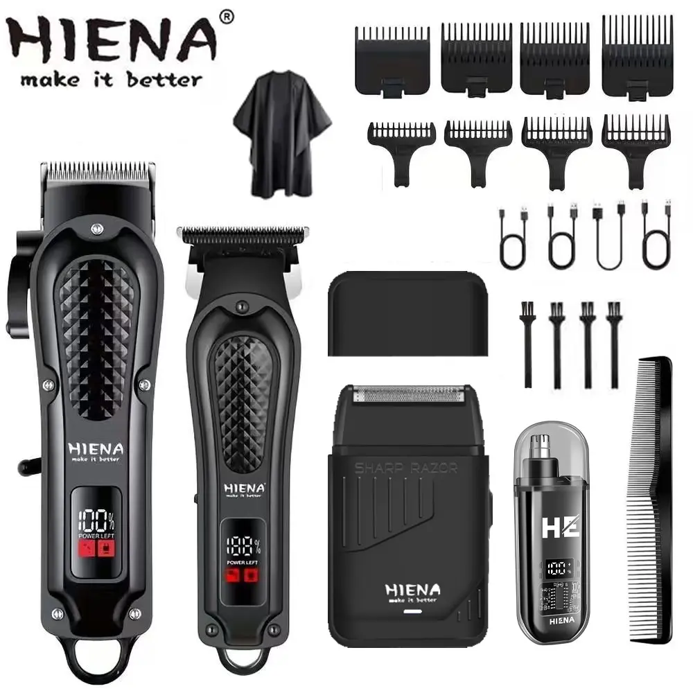 HIENA Men's Professional Haircut Set: Men's LED Display Professional Hair Clipper, Beard Trimmer, Cordless Dedicated Nose Hair Trimmer, Electric Shaver with Limit Comb, Father's Day Gift, Hair Clippers, Rechargeable Clippers