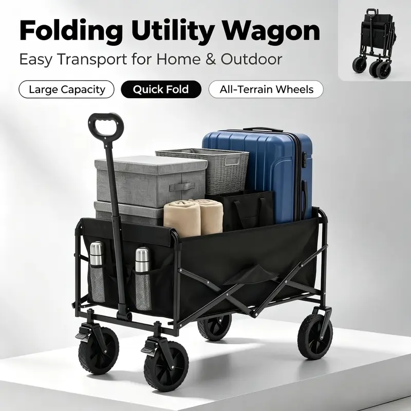 Foldable Mini Outdoor Utility Trailer - Casual Simple Cart for Camping & Family Outings with Storage & Transport Functions (Sports & Outdoor Leisure Equipment), Mini Trailer