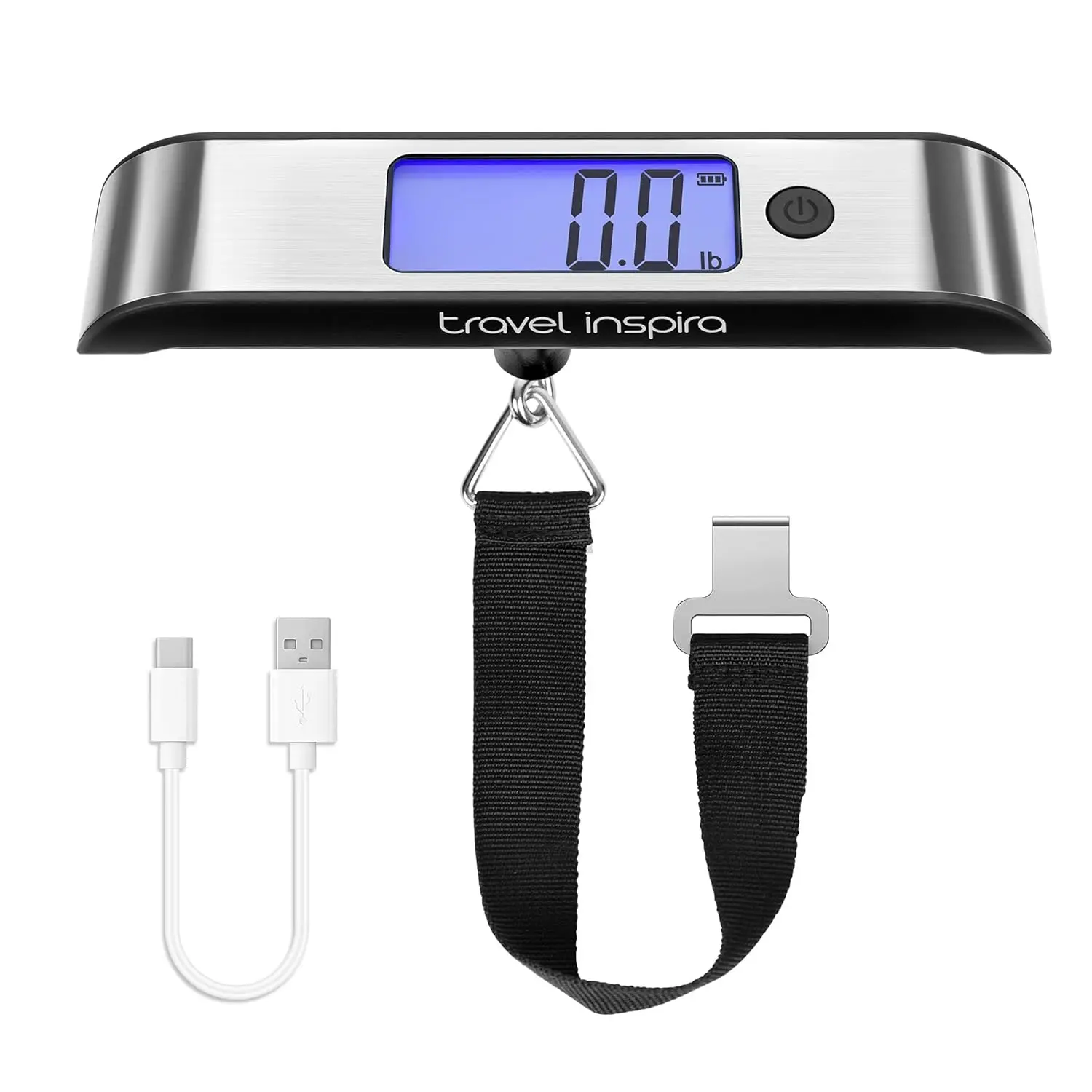Luggage 110lb/50kg - Large Backlit Display - Stainless - for Suitcases, Bags, Packages (USB -C Charging Included)