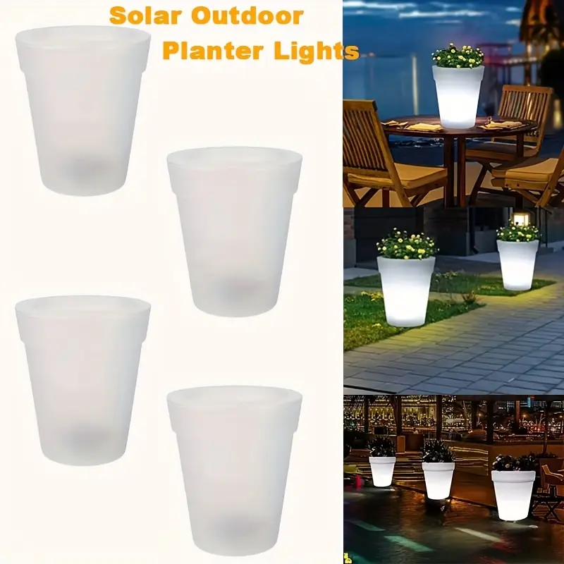 2/4pcs Minimalist Solar-Powered Round Flower Pot with Cells, Contemporary LED Planter Lights, IP44, Automatic Night Lighting, Outdoor Party Decor for Balcony Patio, Modern Home Festive Decoration
