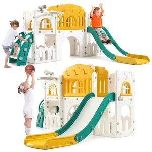 8-in-1 Toddler Playground Set – Slide, Climber, Basketball Hoop, Tunnel, Telescope, Toy Storage – Freestanding Indoor/Outdoor Activity Center for Kids Ages 1-3