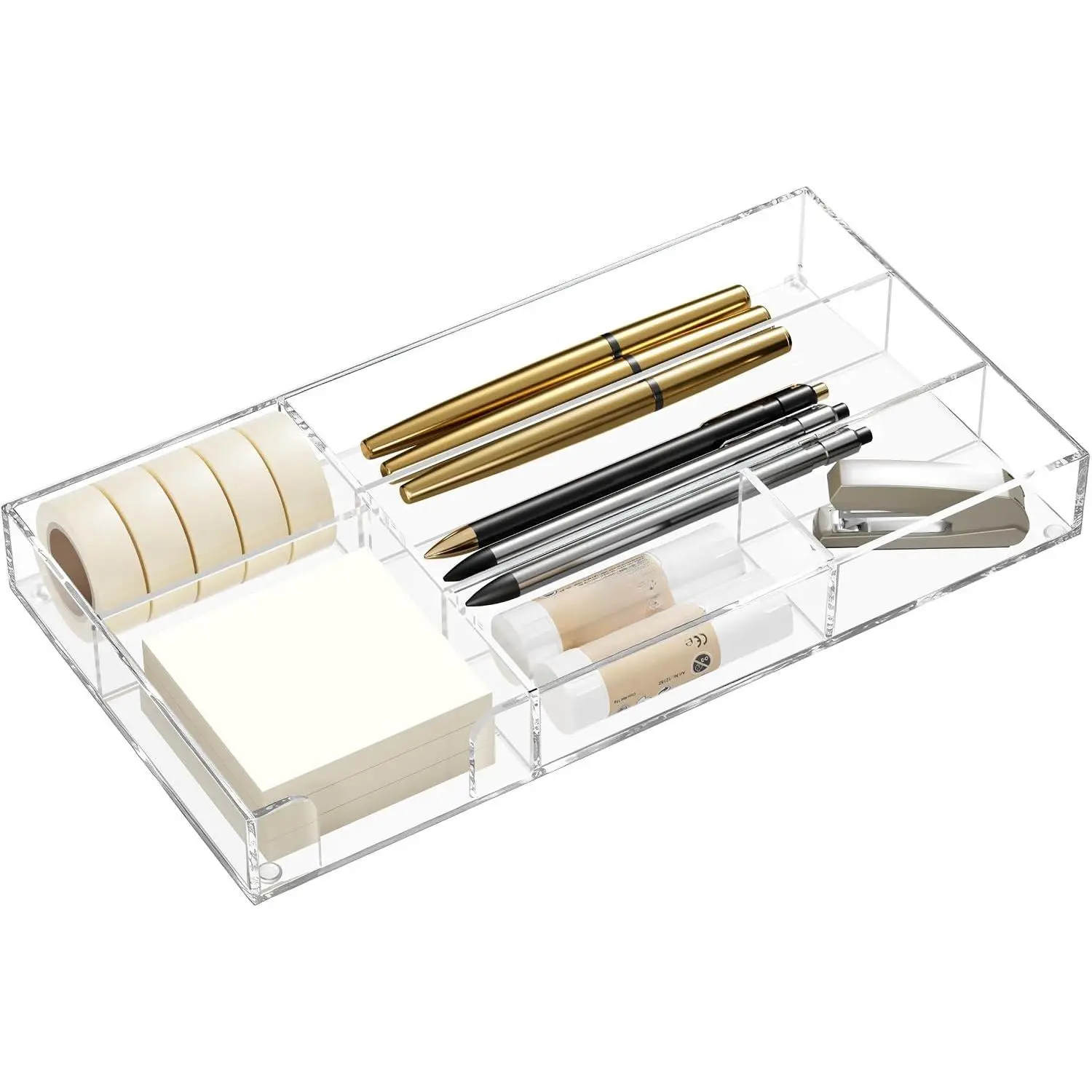 Desk Drawer Organizer Tray with 6 Compartments, Small Clear Office Drawer Organizers and Accessories for Pens, Pencil, Makeup, Desktop, Bathroom and Kitchen, 11.65 x 6.1 x 1.38 Inch