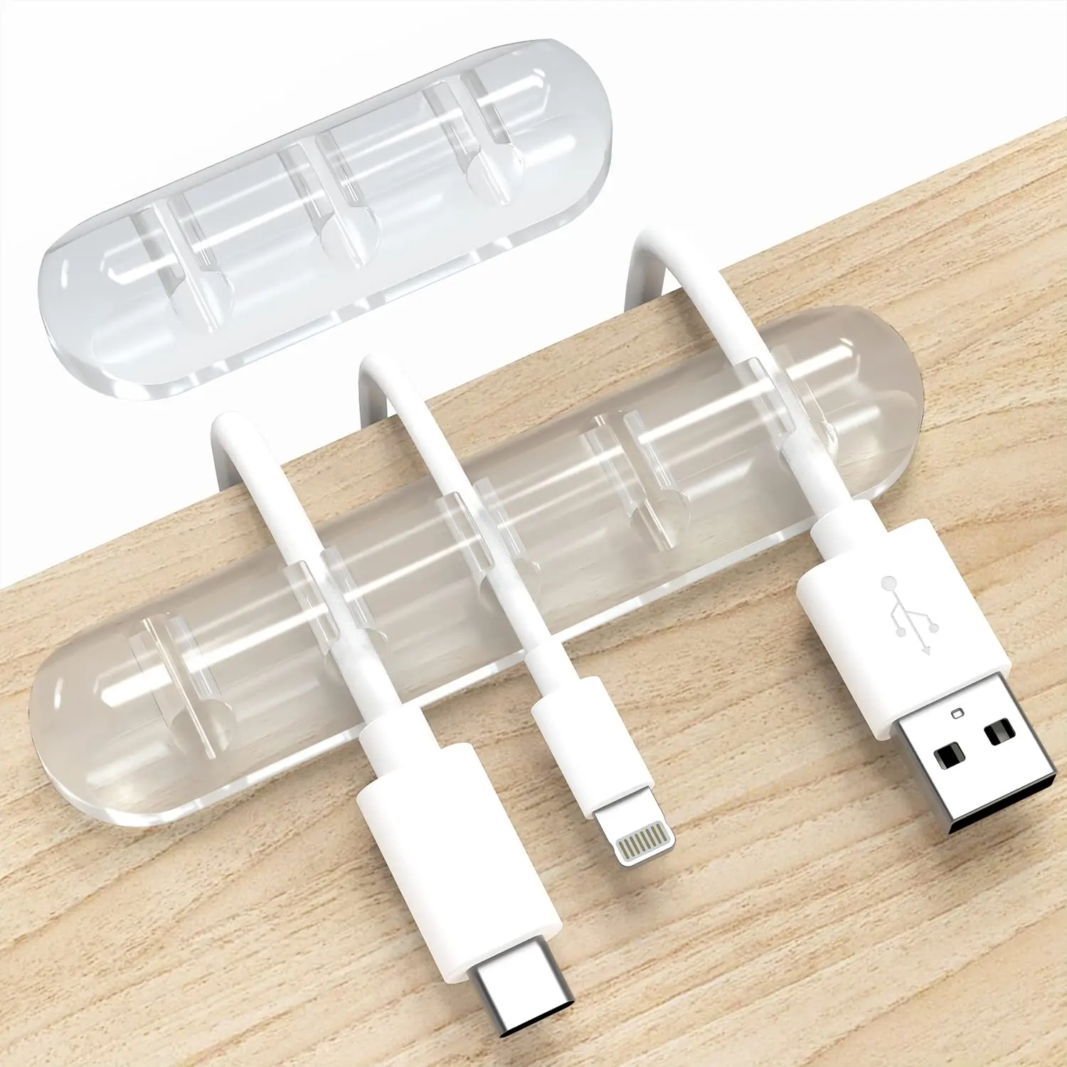 Cord Organizer, Clear  Clips  Management,  Organizers USB  Holder Wire Organizer Cord Clips, 2 Packs Cord Holder for Desk   and Office (5, 3 Slots)