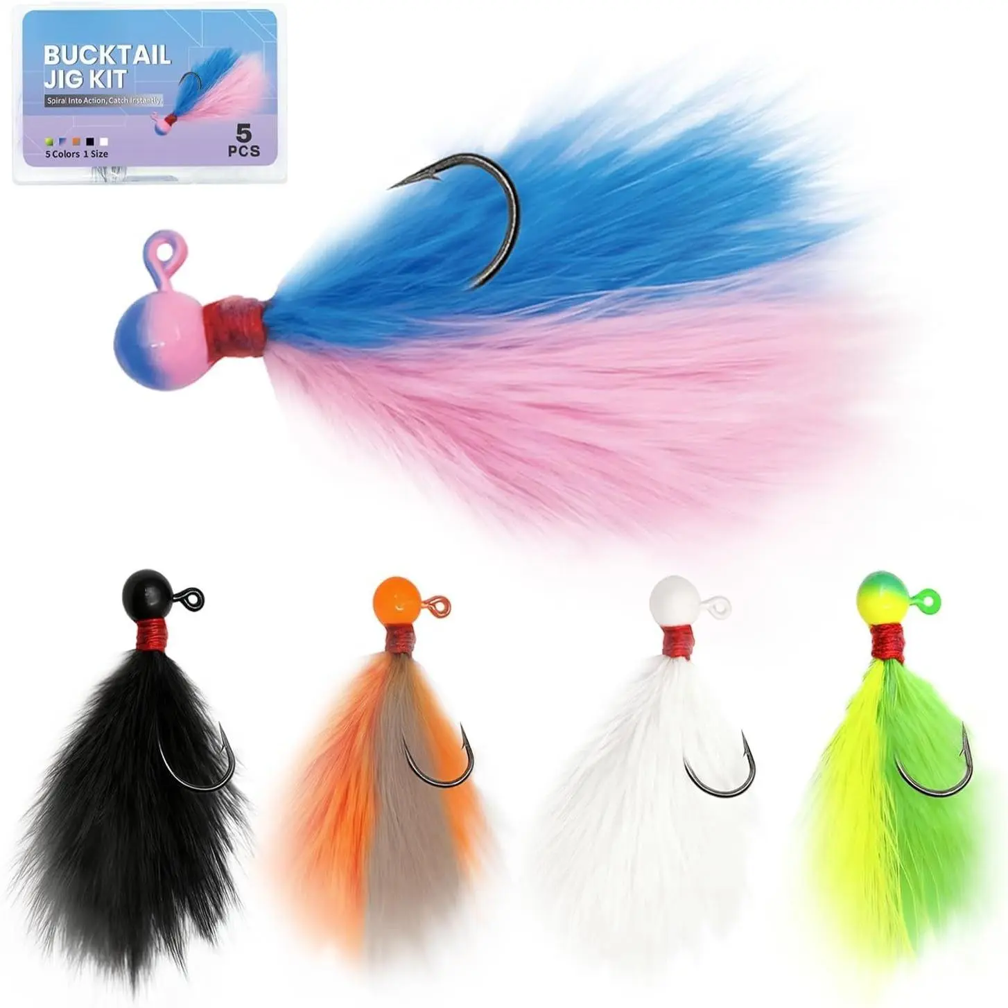 Crappie Jigs 5 count Hand Tied Marabou Jigs for Freshwater Fishing | Fishing Jigs with High Carbon Steel Hooks Marabou Feathers  Action 1/64-1/4oz  Colors for Trout Crappie & Walleye
