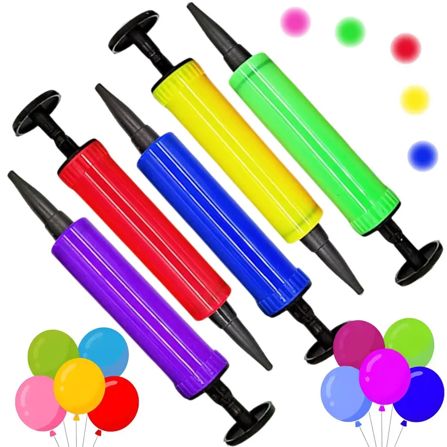 5pcs Balloon Pump Handheld Air Pump, Portable Mini Hand Pump for Inflatables, Colorful Plastic Manual Pump for Balloons, Pool Floats, Yoga Balls & Party Decorations
