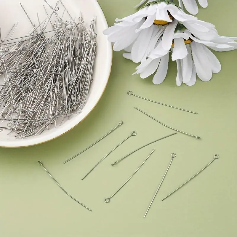 About 300pcs 1.97inch Stainless Steel Eye Pins 9 Needles Eye Head Pins Suitable For Making Jewelry Earrings Tools