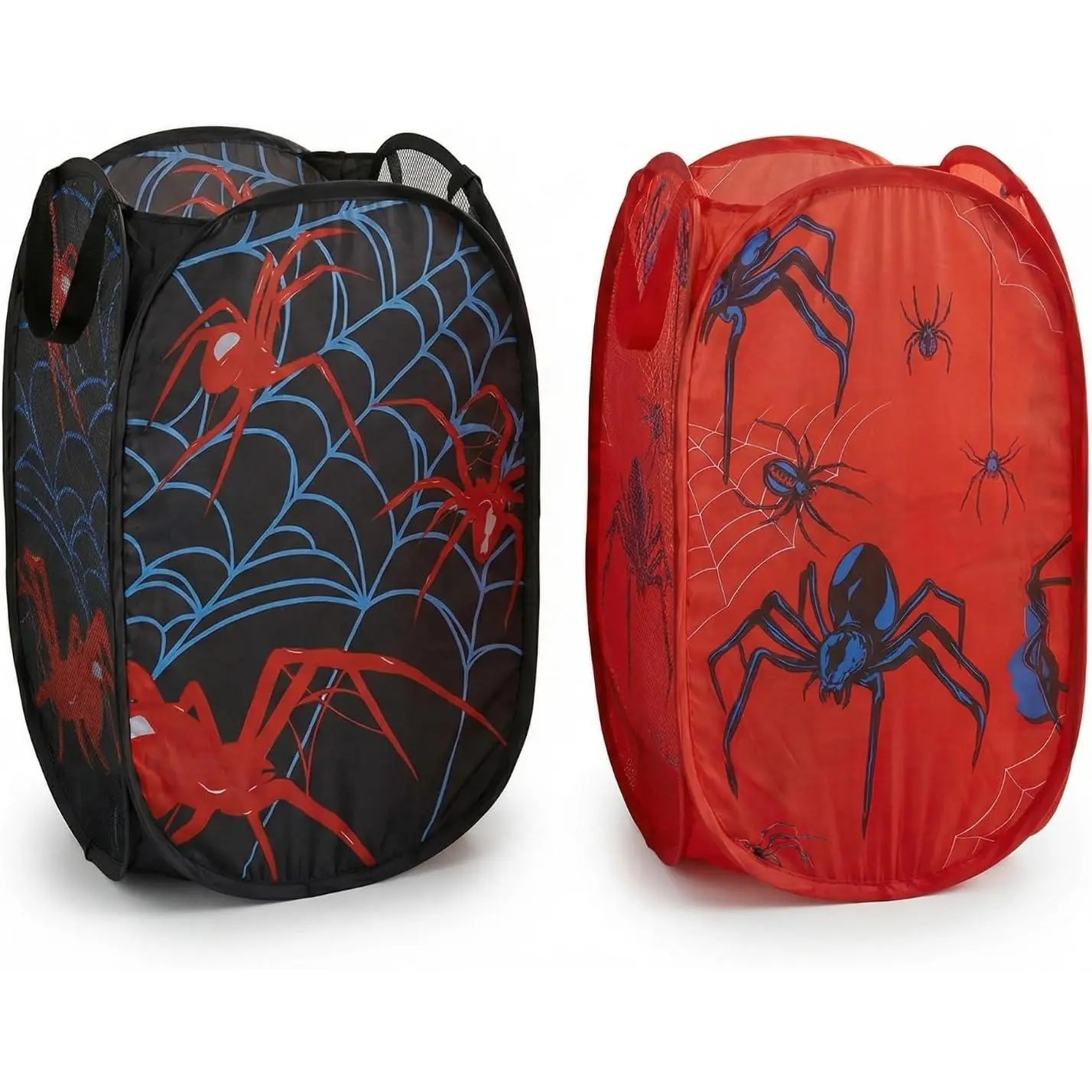 Zhehao 2 Pcs Pop up Spider Laundry Hamper Basket Spider Bedroom Decor 23.6 x 11.8 x 14.2 Inch Collapsible Toy Clothes Basket with Handles Mesh Portable Storage Organizer for Bathroom Travel Closet