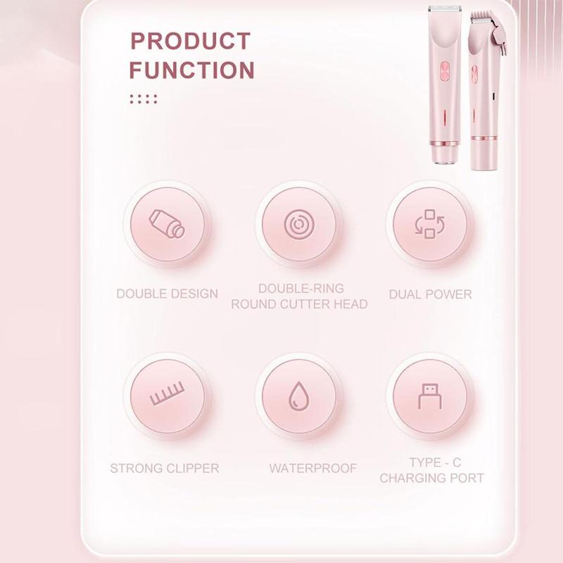 Bikini Trimmer and Shaver Kit for Women - 2-in-1 Wet/Dry Electric Body Hair Trimmer Facial Hair Removal Cordless Waterproof Bikini Shaver Razor for Face Lip Chin Underarm Legs