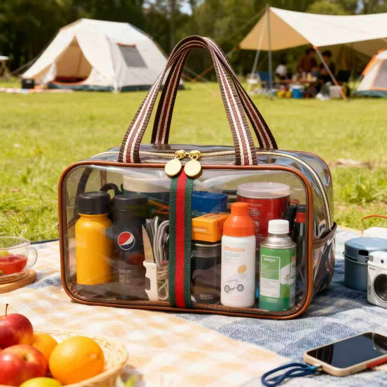 Vintage 2 Pack retro style cosmetic makeup toiletry bag transparent waterproof women large capacity handbag travel daily gym yoga beach storage bag multiple size