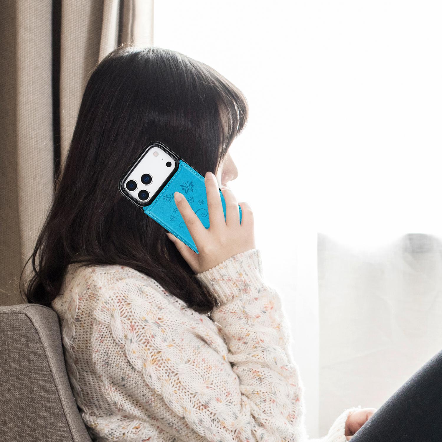 Floral Pattern PU Leather Wallet Case for iPhone 17/16/Pro Max/15/14/13/12 with 3 Card Slots, Magnetic Clasp, RFID Blocking, Kickstand, Durable TPU Bumper - Cellphone