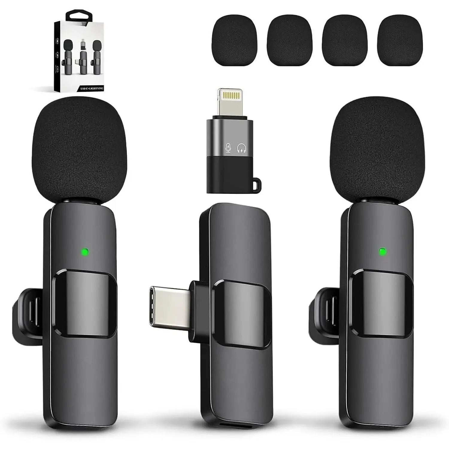 Mini  Lavalier Microphone for  iPad Android | 2 in 1 USB-C Mini Mic;  Clear Recording; for YouTube Vlog  Podcast; 4 Extra Windscreens