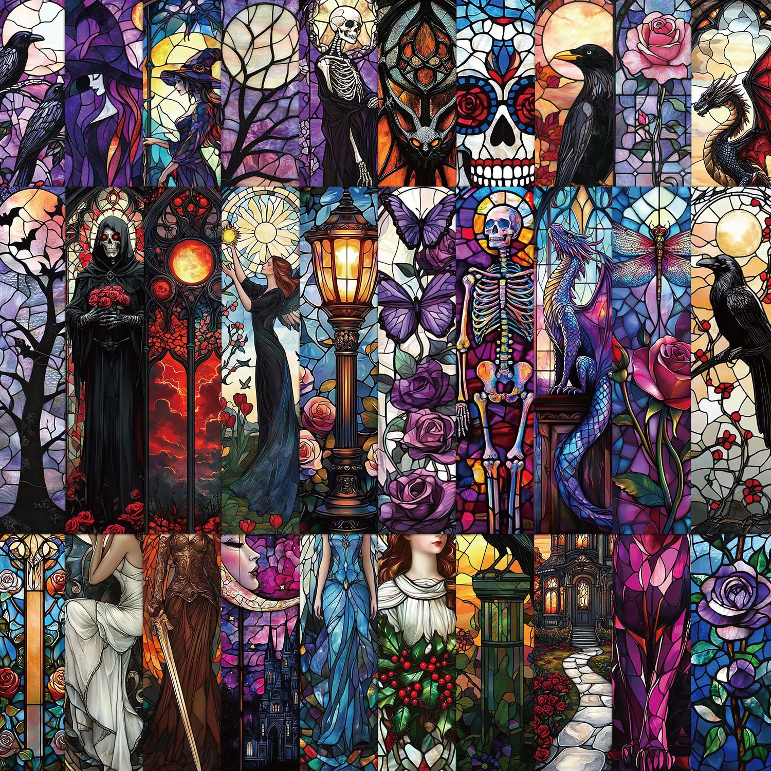 30Pcs Gothic Stained Glass Style Bookmarks, Dark Fantasy Page Markers, Planner Accessories for Journals, Planners, Office Products for Reading Book Lovers Gift