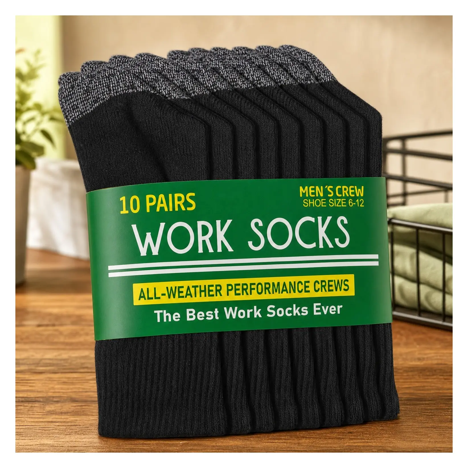 Men's Long All Weather Boot Crew Cotton Work Socks, Cushioned, Moisture Wicking, Stocking StuffersGift