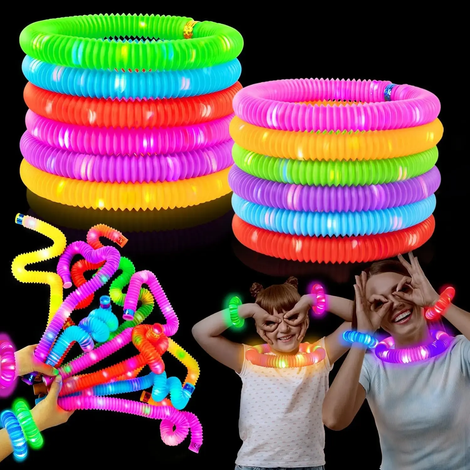 Glow Sticks Party Pack 24 Pcs, Quick Flicker, Slow Pulse, Steady Light, Perfect Party Favors for Christmas, New Year's Eve, Colorful Gifts