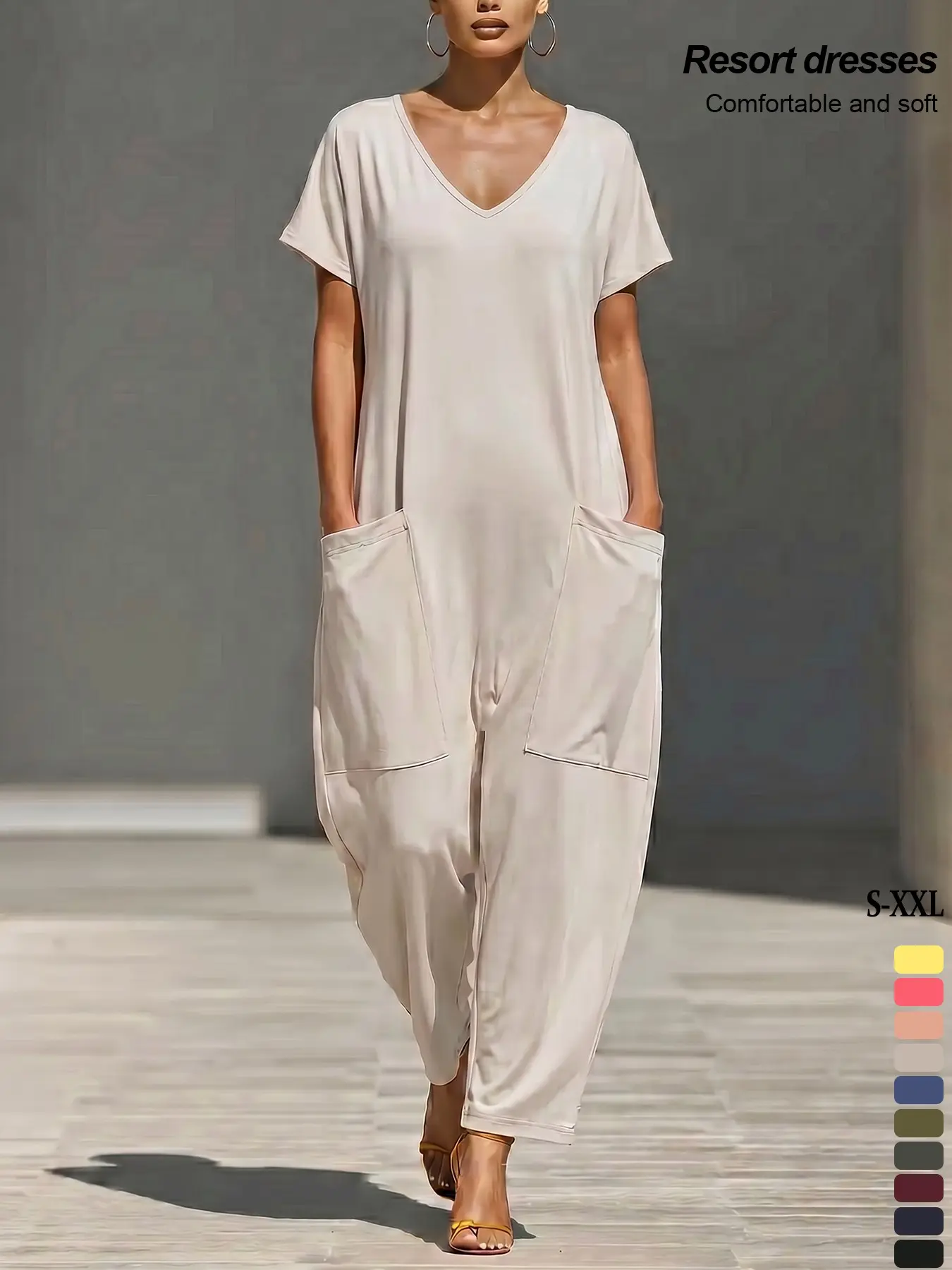 Women's Summer Loose Fit Casual Baggy Basic Jumpsuit with Pockets, Solid Color, Minimalist, Ideal for Travel & Daily Wear, Lightweight & Breathable Fabric