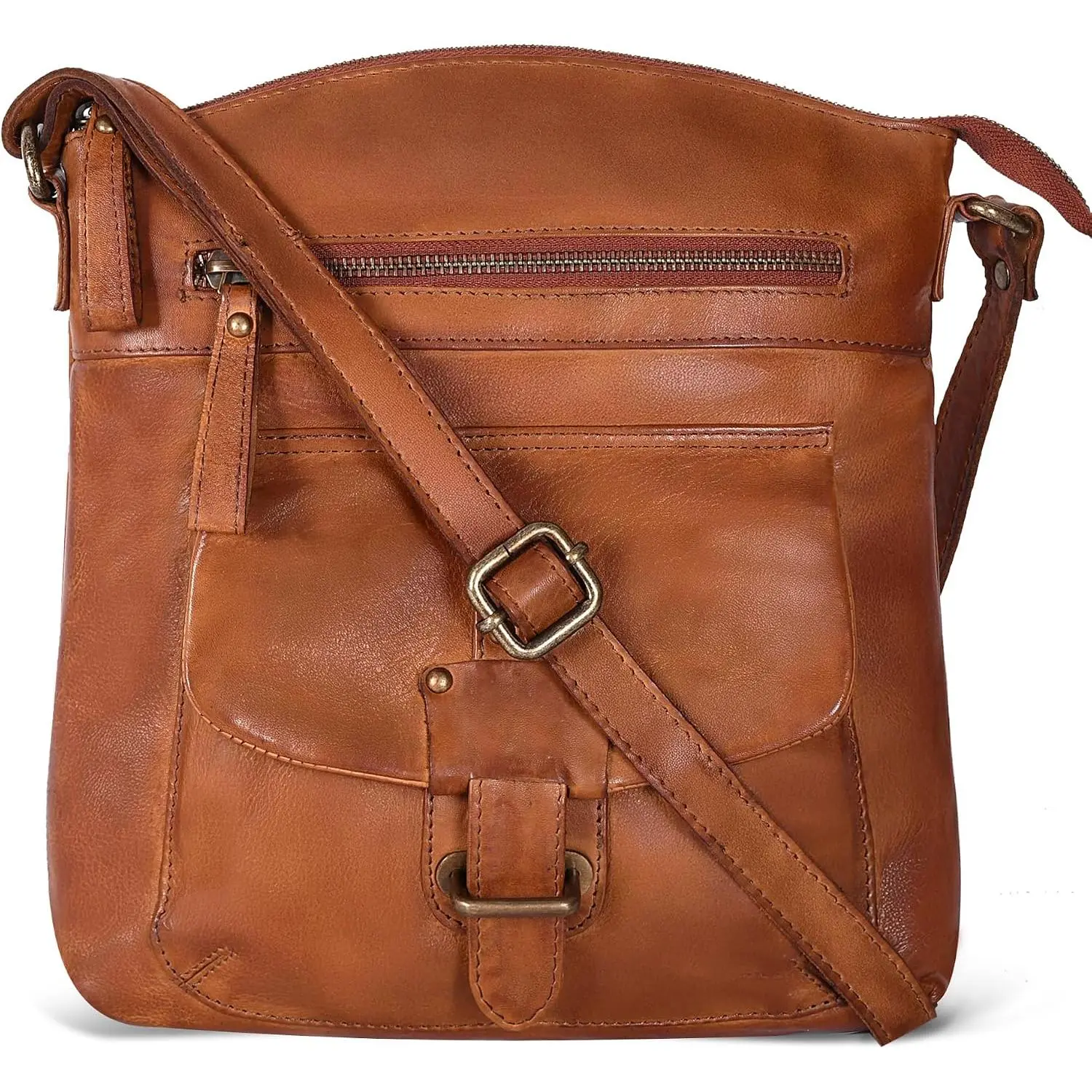 Leather Crossbody Bag For Women With Adjustable Sling Strap - Medium Size Crossover  Handbag Purse