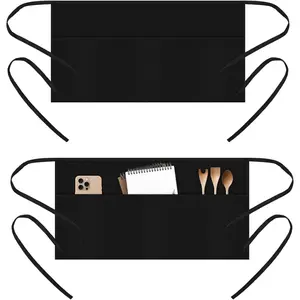 2 Pack Water-Resistant Server Aprons with 3 Pockets, Black  Aprons for Kitchen Waiter Waitress