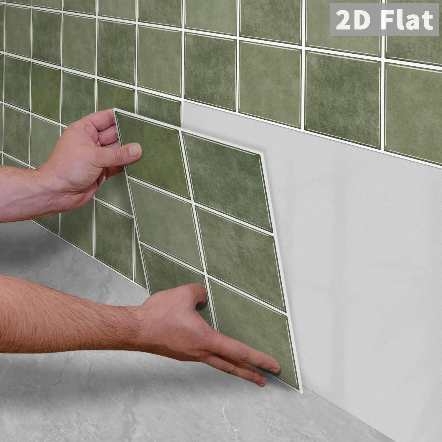 10PCS/Color Box GST Sage Green Stone Texture Square PE Foam Tile Stickers, Wall Decals Peel And Stick, Waterproof Oilproof Shock & Wear Resistant, Peel & Stick on Smooth Surfaces for Bedroom Kitchen Bathroom School Office Home & Commercial Wall Decor