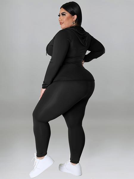 Plus Size Solid Zip Up Hooded Top & Skinny Pants Set, Casual Long Sleeve Hooded Outerwear & Trousers for Women, Women's Christmas and New Year Two-piece Outfits for Spring & Fall Plus Size Solid Zip Up Hooded Top & Skinny Pants Set, Casual Long Sleeve Hooded Outerwear & Trousers for Women, Women's Christmas and New Year Two-piece Outfits for Spring & Fall