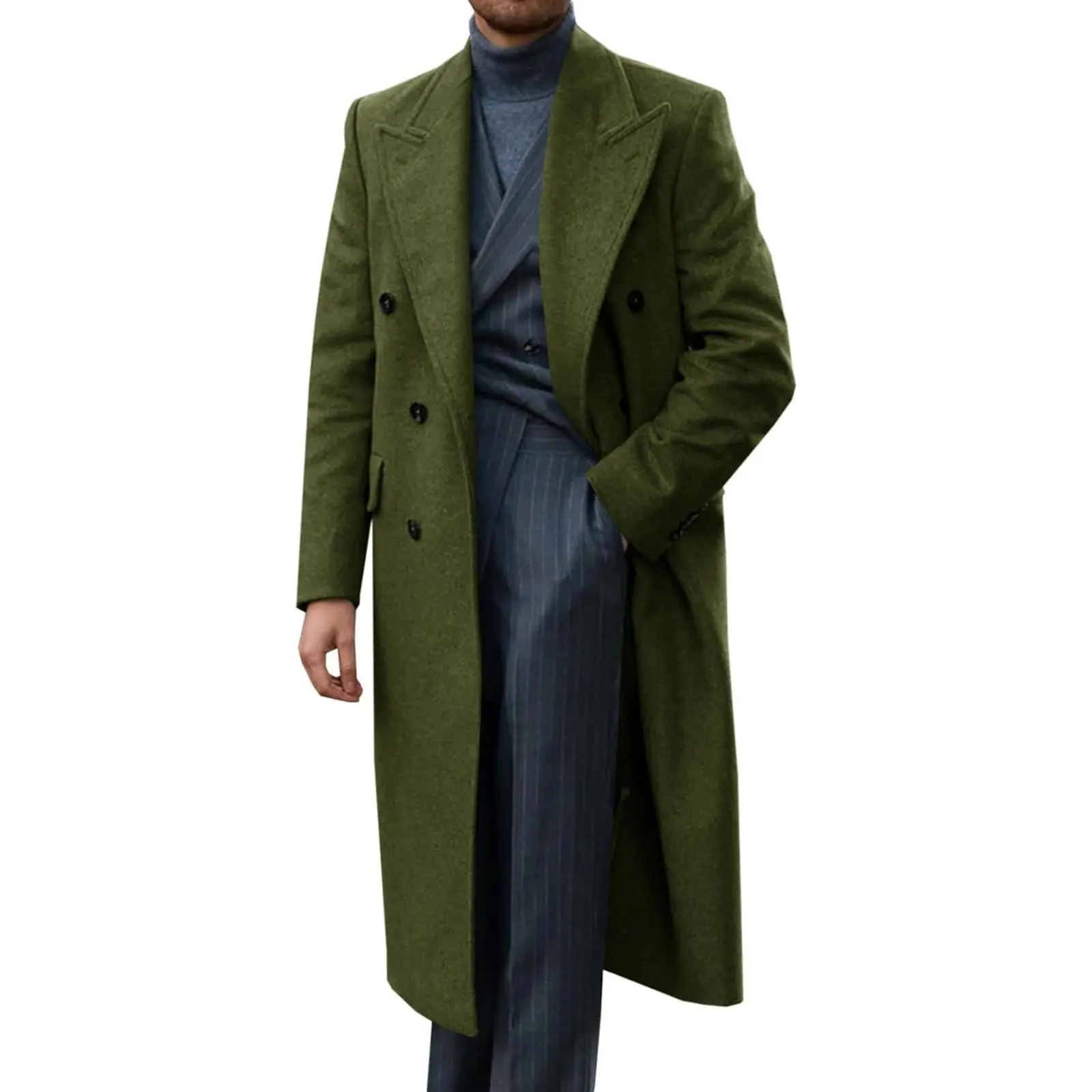 Aoysky Mens Wool Blend Casual Trench Coat Notched Collar Lapel Long Jacket Peacoat Double Breasted Classic Winter Overcoat