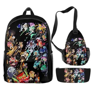 MNHFKGP Splatoon 3D print Oxford Cloth Shoulder Backpack Multi Zipper 3 Pieces Sets PackStudent Bag