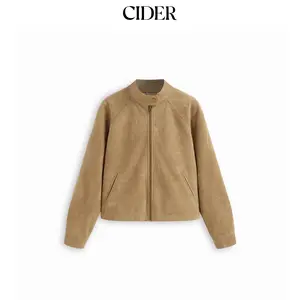 Cider Suede Stand Collar Long Sleeve Zip Through Oversized Jacket SummerFinds