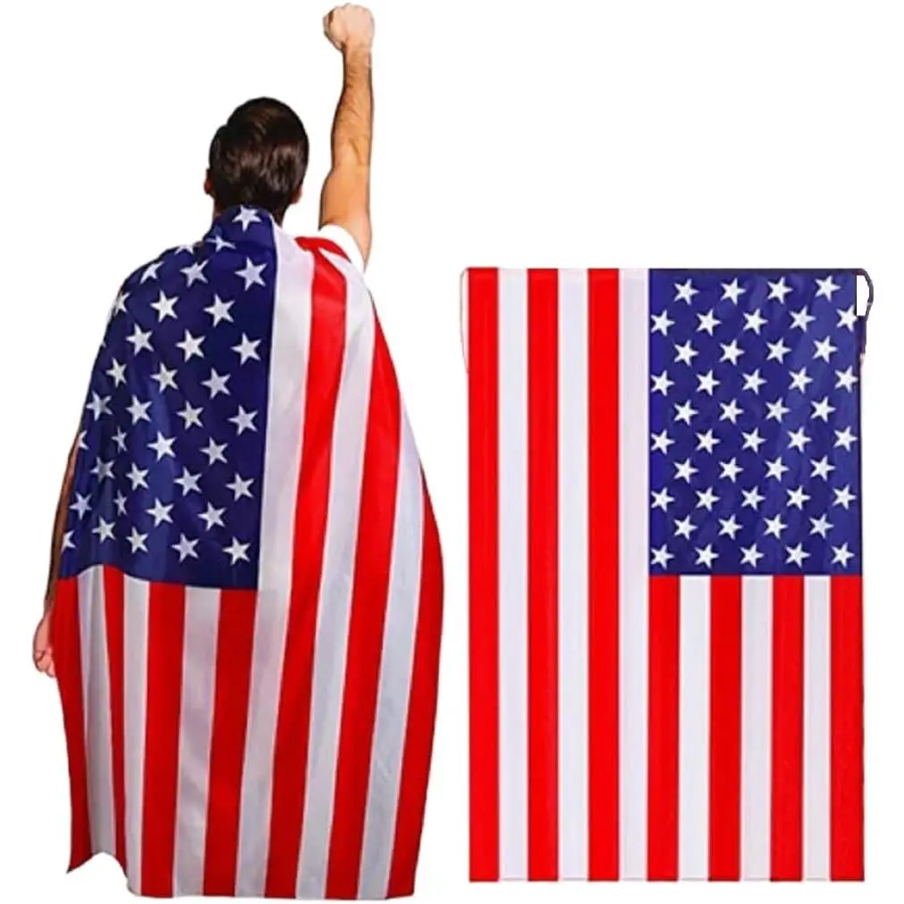 Outdoor sports American Flag Cape Cloak Costume, 4th of July Independence Day Decoration, USA Patriotic Flag Cloak for Men Women