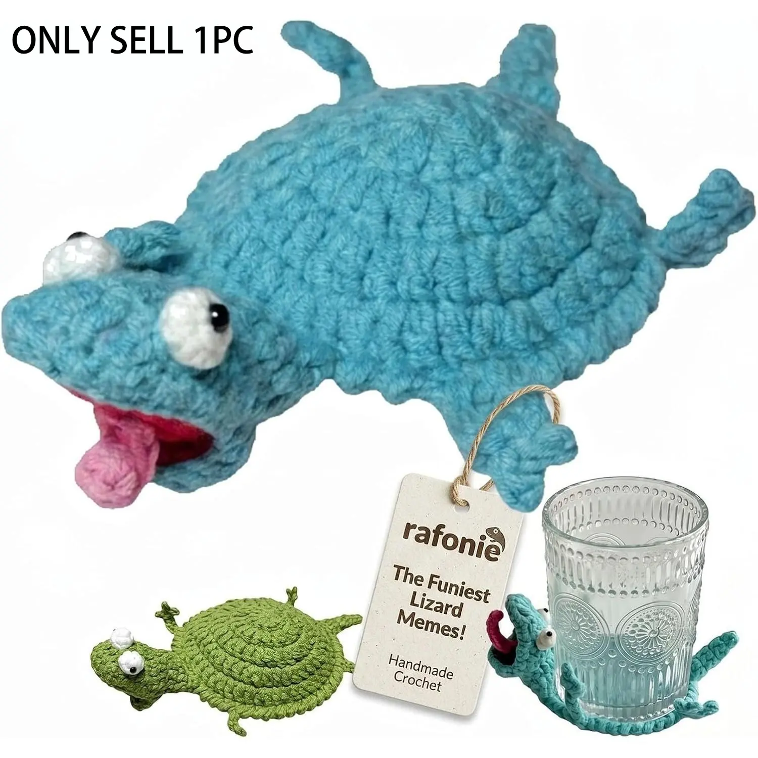 1 Pc Lizard Crochet Coaster, Cup Coasters, cute lizard coaster with sticking tongue design. Hand-woven cotton yarn heat insulation mat, anti-slip and water absorbent decoration for coffee mugs, home decor for coffee corner, ideal gift for craft lovers