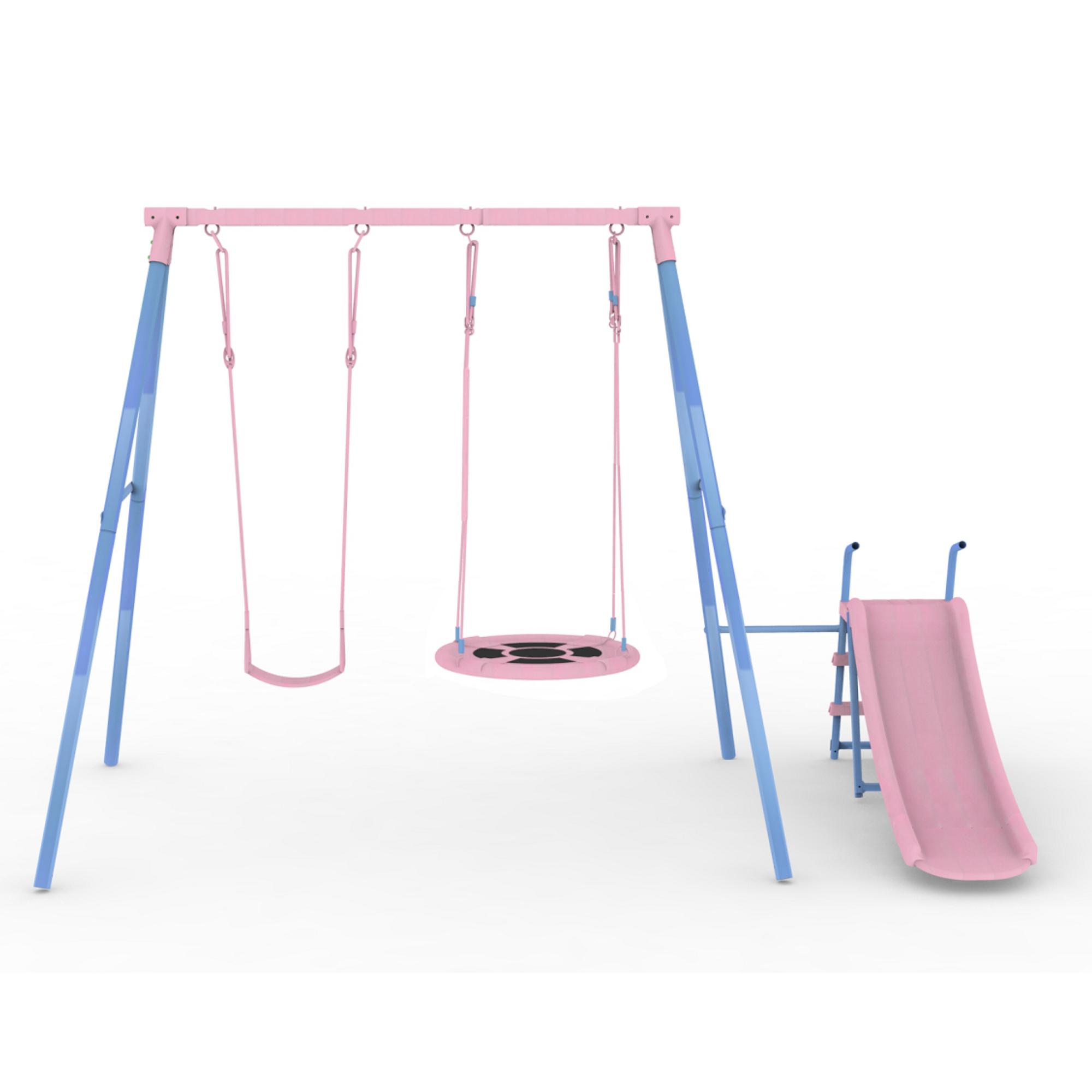 ARCH XNS107	Two Swing Set with Slide Blue And Pink For Outdoor Kids Playground