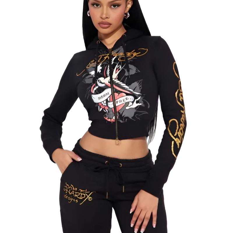 Women's Plus Size Fashionable Set with Printed Cardigan and Long Sleeve Top, Matching Long Pants Comfortable and Stylish Outfit with Bold Graphics Perfect for Casual or Trendy Daily Wear