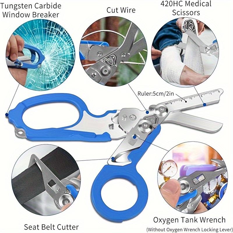 6-in-1 Multi-Function Trauma Shears with Holster - Stainless Steel Foldable Emergency Response Scissors, Outdoor Camping Rescue Tools, Includes Sheath, Camping Accessories, Camping Essentials, Sleek Metallic Finish, Durable Construction