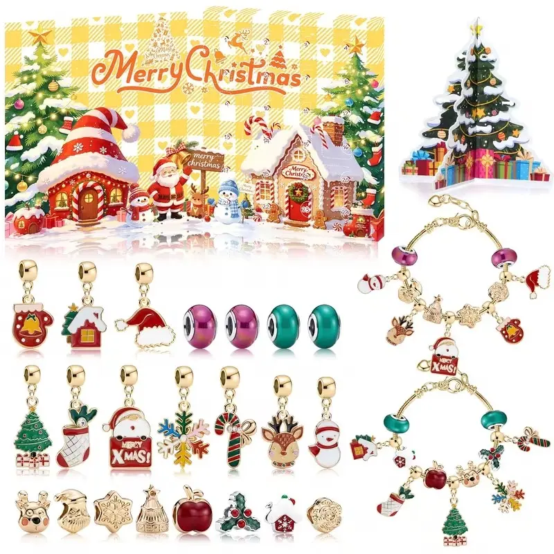 Christmas Countdown Calendar, Santa Snow House Surprise Gift Box, DIY Bracelet Necklace Set, Holiday Gifts for Friends, Christmas Jewelry Gift