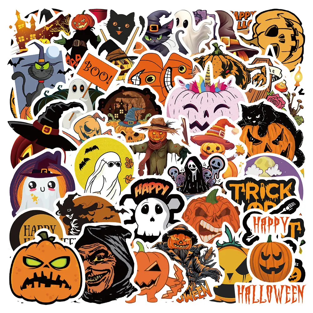 50PCS Mix & Match Halloween Sticker Pack, Waterproof Funny Pumpkin Monster Vinyl Stickers for Water Bottles, Laptops, Luggage, Skateboards, Scrapbooks, DIY Crafts & Spooky Party Decor tiktokshopbacktoschool