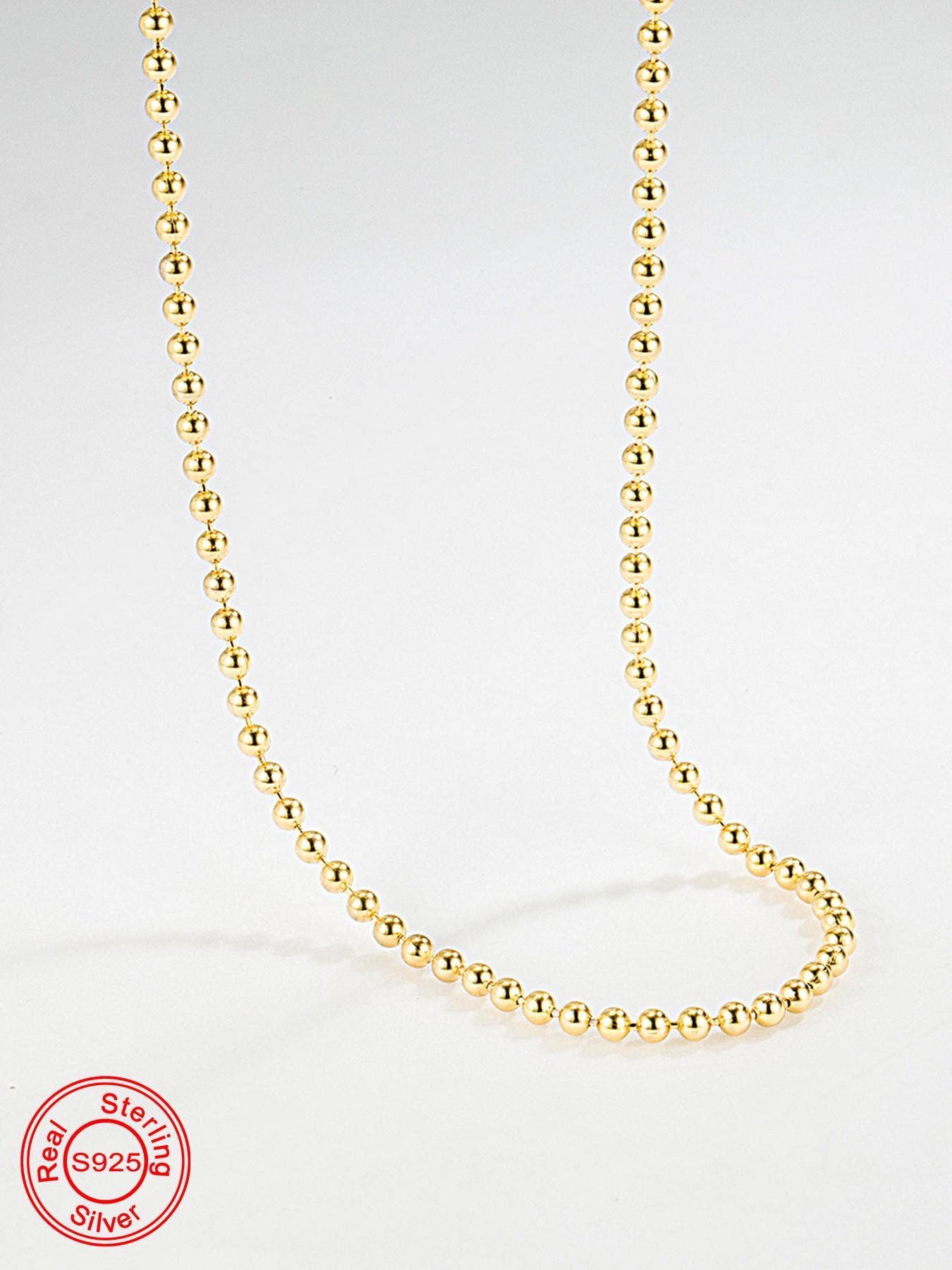 925 Sterling Silver Minimalist Beaded Decor Necklace, Fashion Jewelry for Party, Daily Clothing Decor, Trendy All-match, Elegant & Exquisite Jewelry for Birthday Gift, Minimalist Chain Necklace, Daily Wear Necklace