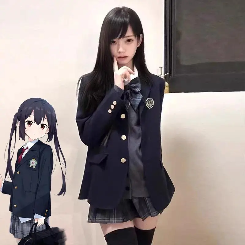 Anime K-ON Hirasawa Yui Akiyama Mio Cosplay Coat Costume Unisex JK School Uniform Top Navy Blue Suit Jacket Carnival Clothes
