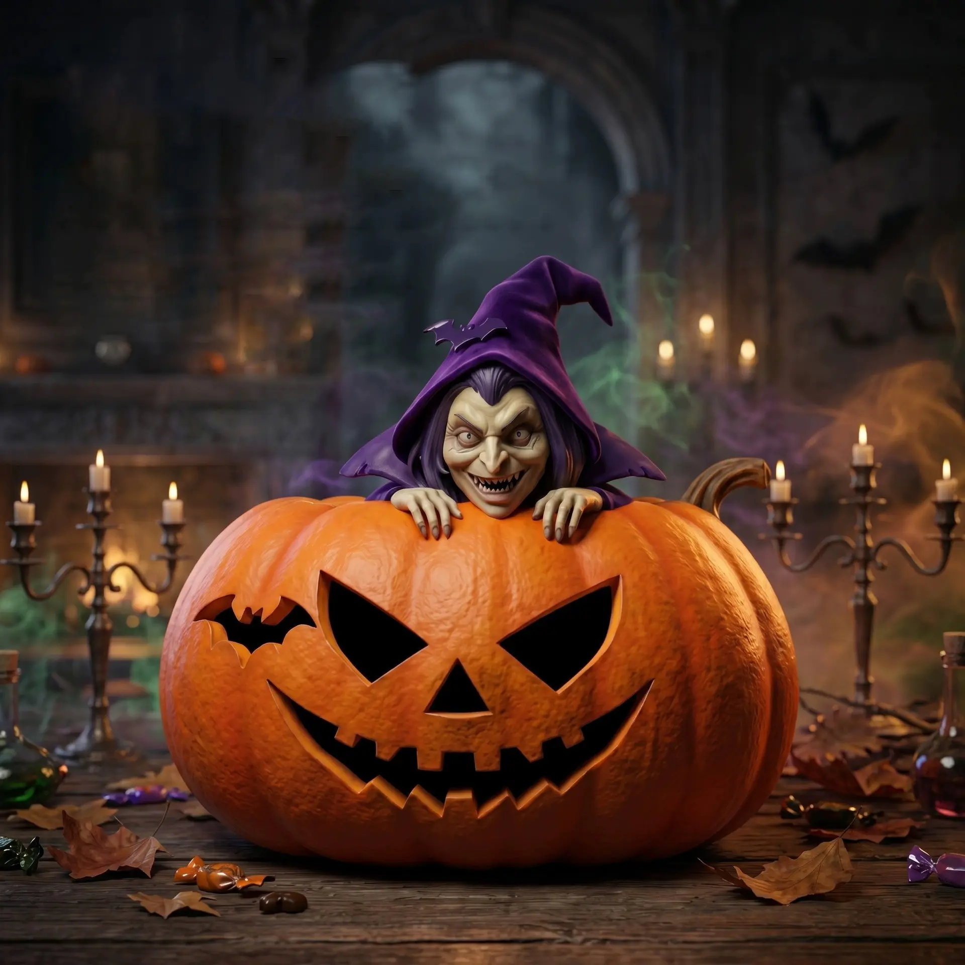 Halloween Creative Resin Pumpkin Witch Ornament, Spooky Atmosphere Home Decor, Funny Desk Decoration, 1pc Halloween Accessory