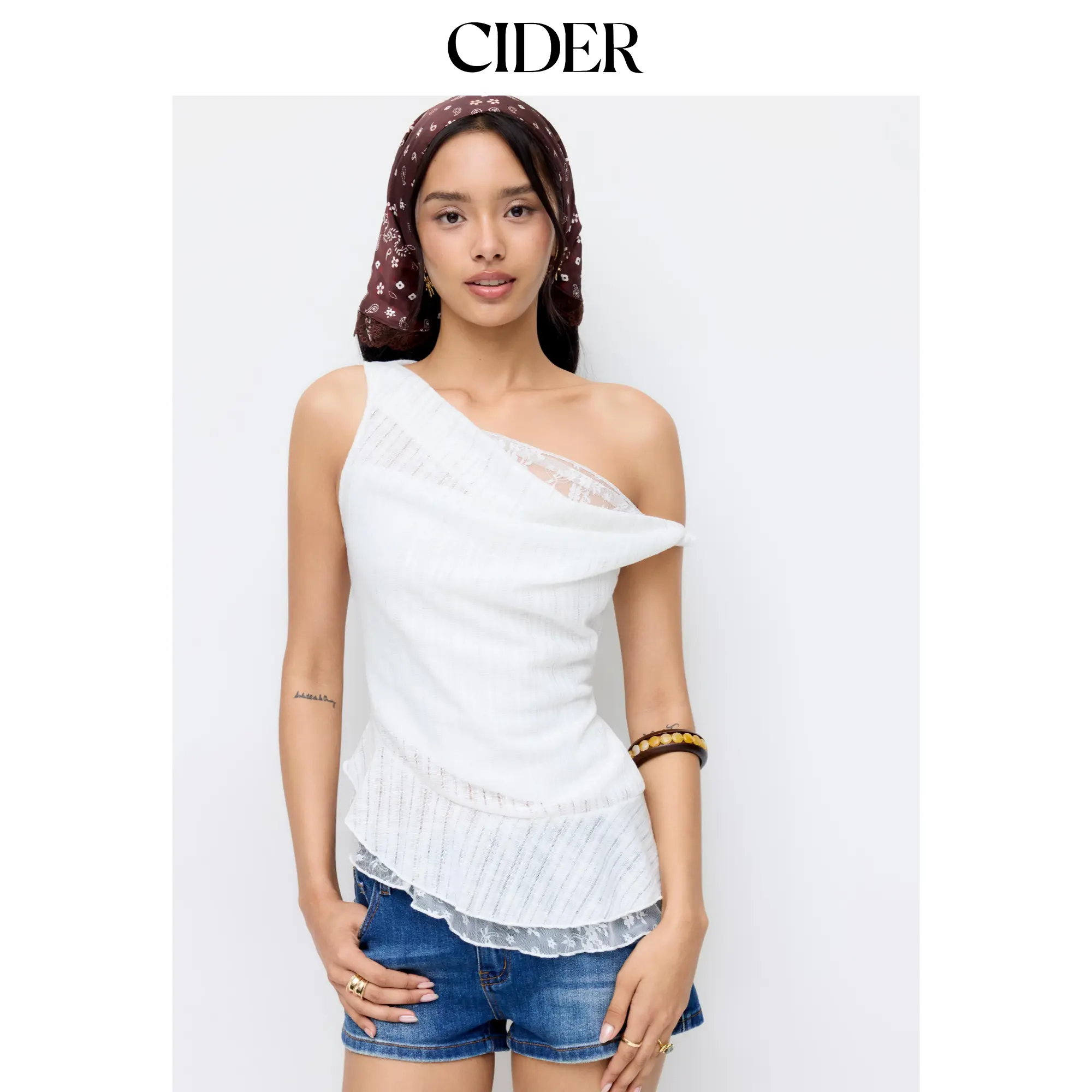 Cider Textured Asymmetrical Ruffled Lace Trim Tank Top SummerWins SummerFinds